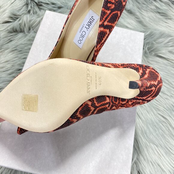 Jimmy Choo Anouk Mandarin Red Mix Snake Print Heels Pump - Picture 9 of 10